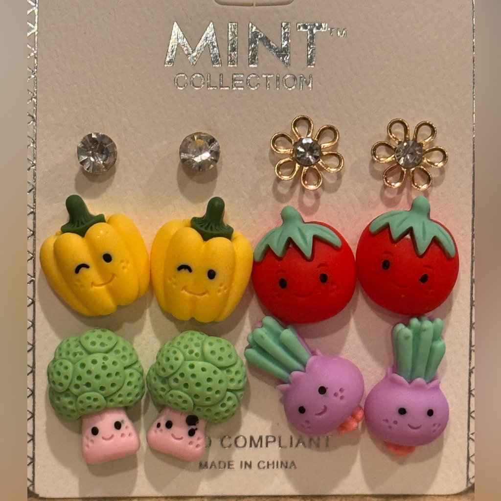 Mint 6 Pair Fun Vegetable Earrings Set